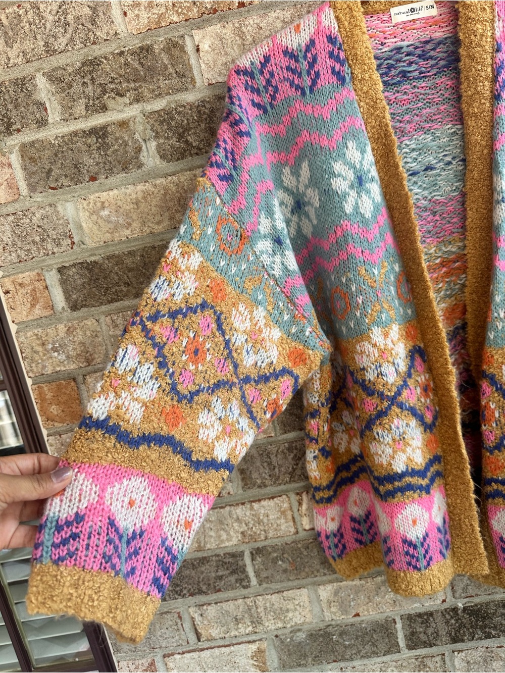 NATURAL LIFE Cozy Boho Colorful Fair Isle Anthro vibes Open Knit Cardigan S/M - Picture 6 of 8